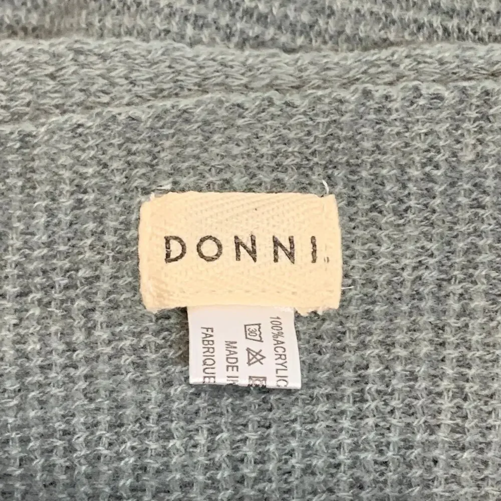DONNI Color Block Fringe Knit Scarf One Size Gray Black Acrylic Lightweight Soft